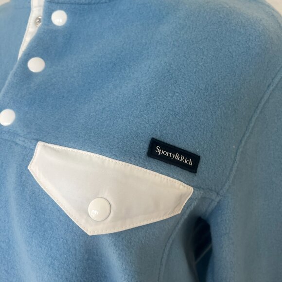 Sporty & Rich Buttoned Polar Sweatshirt - Sky Blue/White - Small - Picture 8 of 9